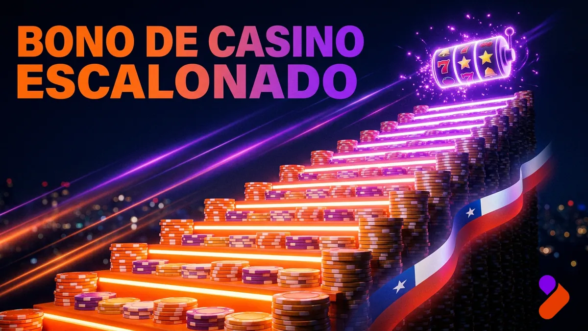 Bono de casino de Tonybet Chile en tramos con giros gratis y luces naranja y morado