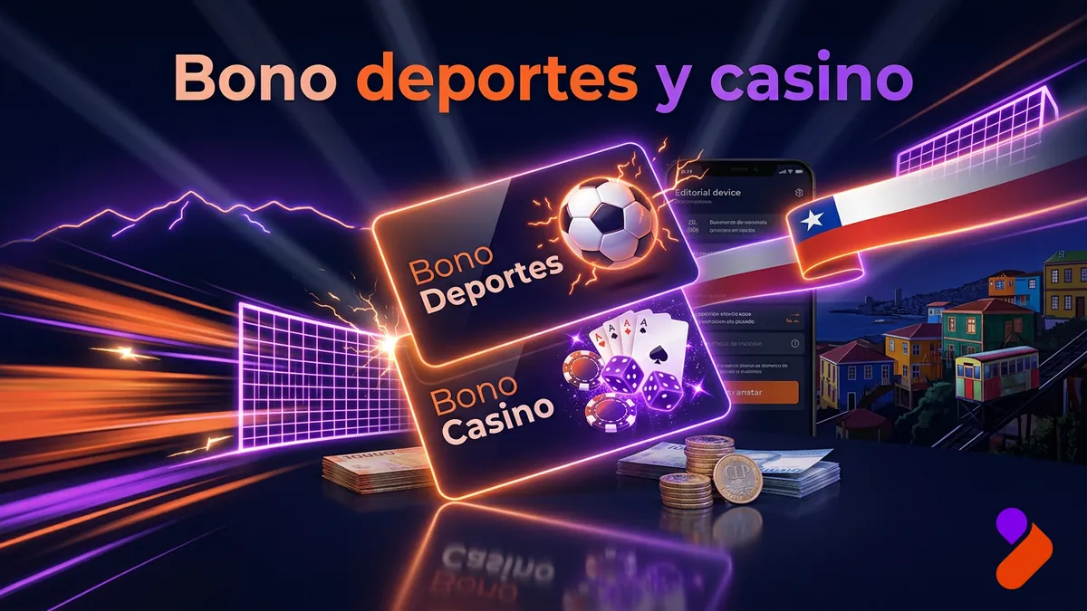 Bono de bienvenida deportes y casino de Tonybet Chile representado en tarjetas escalonadas con fichas y balón