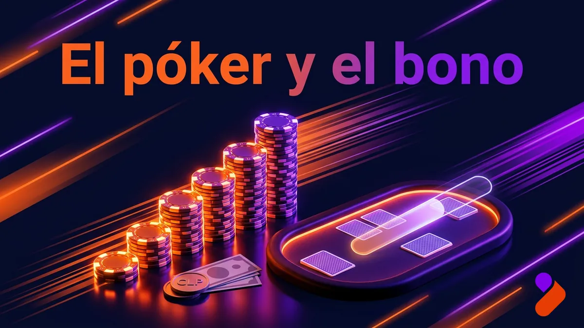 Fichas de póker en forma de escalera junto a un haz de luz que simboliza el requisito de apuesta del bono en TonyBet Chile
